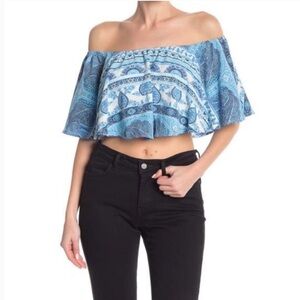 Show Me Your Mumu | Heidi Ruffle Crop Top Boho Blue Size XS Revolve